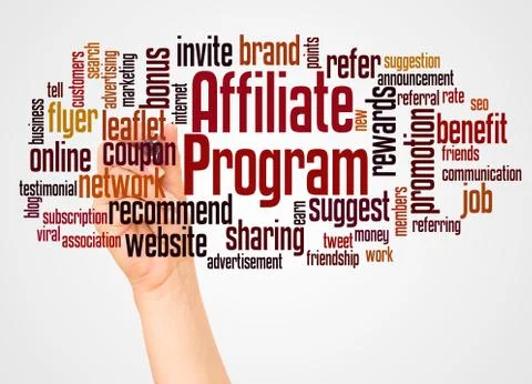 Affiliate Program word cloud and hand with marker concept Stock Photos