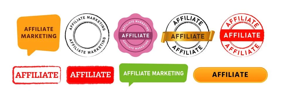 Affiliate rectangle circle stamp an speech bubble label sticker sign for Stock Illustration