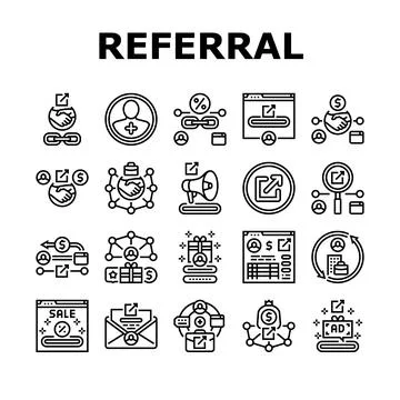 Affiliate referral program icons set vector Illustrazione stock