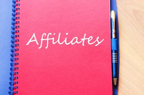 Affiliates write on notebook Stock Photos