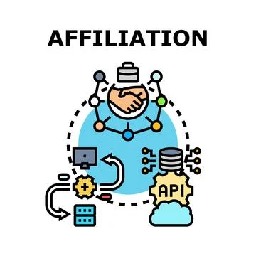 Affiliation program generating partnerships and online connections Stock Illustration