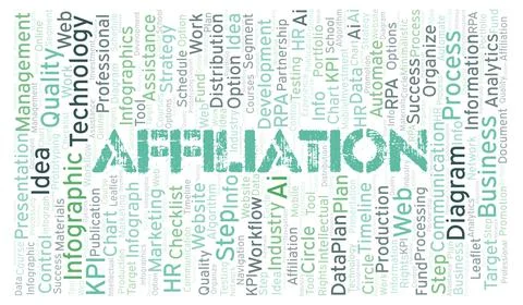 Affiliation typography word cloud create with the text only. Illustrazione stock