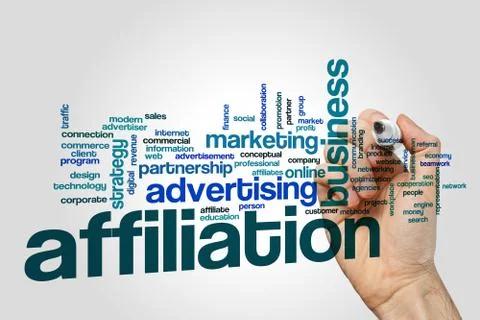 Affiliation word cloud concept on grey background Stock Photos