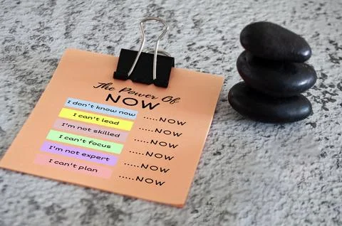 Affirmation about The Power of NOW. Self development and affirmation concept Stock Photos