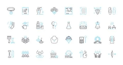 Affix linear icons set. Prefix, Suffix, Root, Derivative, Inflection, Morpheme Stock Illustration