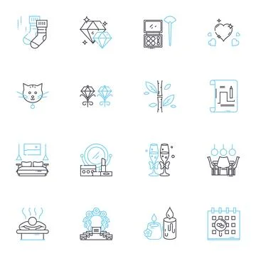 Affix linear icons set. Prefix, Suffix, Root, Derivative, Inflection, Morpheme Stock Illustration