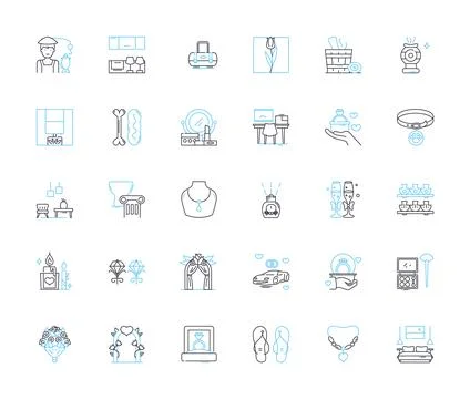 Affix linear icons set. Prefix, Suffix, Root, Derivative, Inflection, Morpheme Stock Illustration