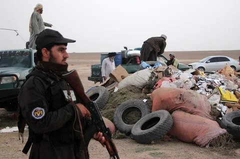 Afghan authorities destroy seized narcotics in Kandahar, Afghanistan - 20 Jul 20 Stock Photos
