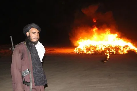 Afghan authorities destroy seized narcotics in Kandahar, Afghanistan - 20 Jul 20 Stock Photos