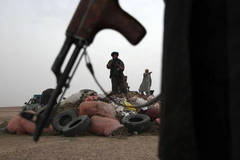 Afghan authorities destroy seized narcotics in Kandahar, Afghanistan - 20 Jul 20 Stock Photos
