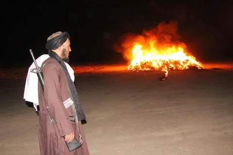 Afghan authorities destroy seized narcotics in Kandahar, Afghanistan - 20 Jul 20 Stock Photos