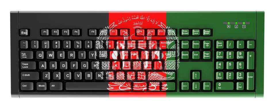 Afghan flag painted on computer keyboard. 3D rendering 스톡 일러스트