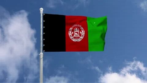 Afghan flag waving in wind against blue sky with white clouds realistic 3d .. Vidéo 342075440