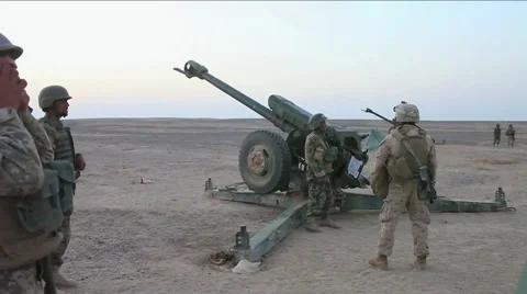 Afghan soldiers fire artillery at the enemy. Stock Footage 67850053