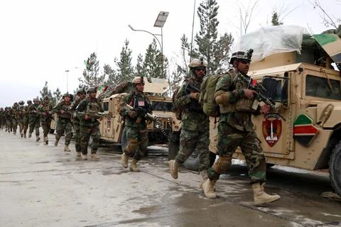 Afghan special force commando unit leave for Baghdis province in Herat, Afghanis Stock Photos