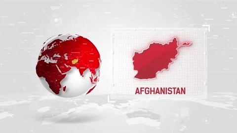 Afghanistan 4K Tech Map Beside Globe On White Background. Stock Footage 341007823