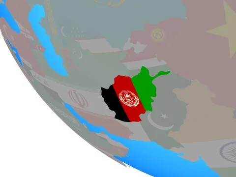 Afghanistan with flag on globe Stock Illustration