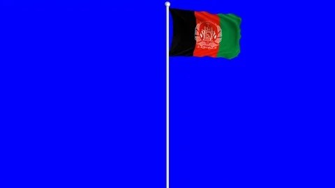 Afghanistan Flag Waving and Fluttering on Wind Loopable Green Blue Screen Matte Stock Footage