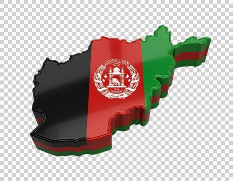 Afghanistan map 3d rendering with national flag colors and emblem on transp.. Stock Illustration