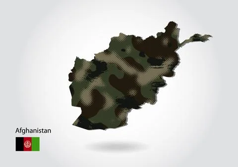 Afghanistan map with camouflage pattern, Forest / green texture in map. Milit Stock Illustration
