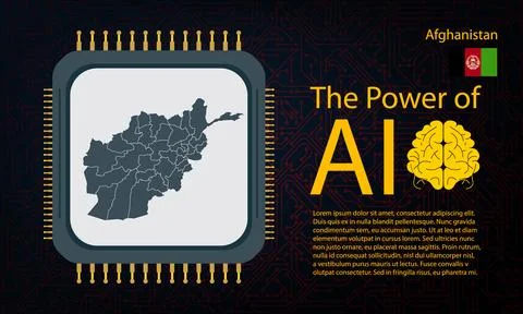 Afghanistan map with microchip war and AI concept on circuit board, Power o.. イラスト素材