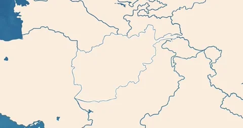Afghanistan map with most important cities and frontier lines Stock Footage 337426856