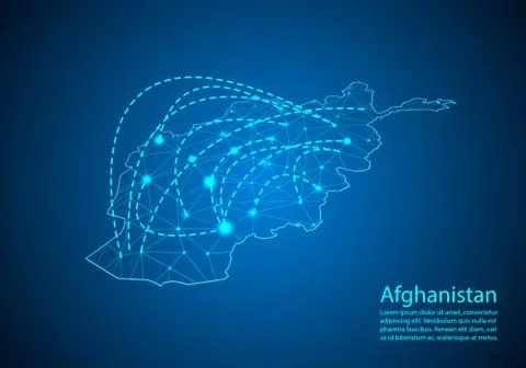 Afghanistan map with nodes linked by lines. concept of global communication a Stock Illustration