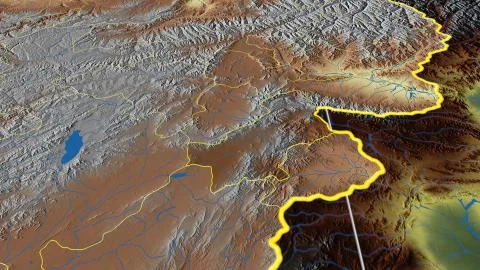 Afghanistan - Paktya outlined on physical map Illustrazione stock