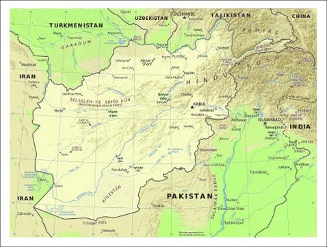 Afghanistan physiography map Stock Illustration