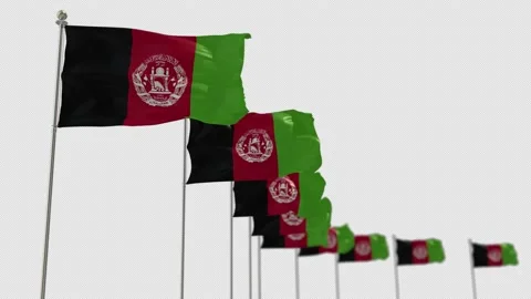 Afghanistan  Row Of Flags Animation Include Alpha Channel  스톡 동영상 162864907