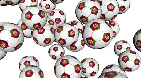 Afghanistan soccer balls falling on white background Stock Footage 42139161