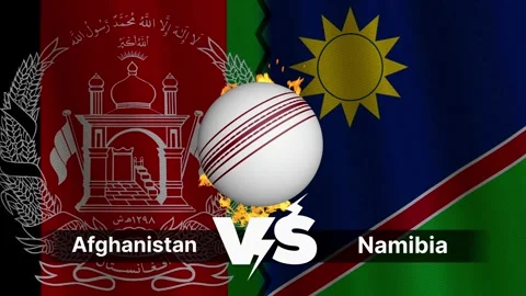 Afghanistan vs Namibia 4K Animated Cricket Intro with Flags and Ball Motion Stock Footage 311128281