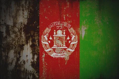 Afghanistan - Weathered Flag on Old Wall with Peeling Paint and Rust 库存插图