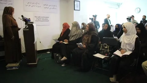 Afghans demand reopening of higher grades school girls, Kabul, AF - 28 Mar 2022 Stock Footage 204116862