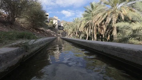 Aflaj Irrigation System in an old omani village. Stock Footage 112895916