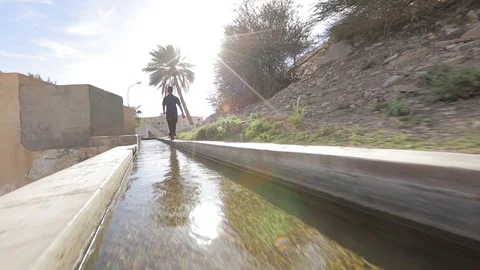 Aflaj Irrigation System in an old omani village. Stock Footage 112895927