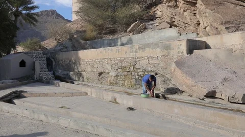 Aflaj Irrigation System in an old omani village. Stock Footage 112896038
