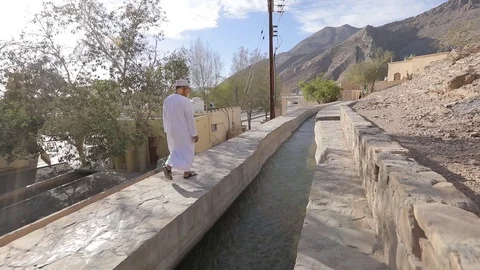 Aflaj Irrigation System in an old omani village. Stock Footage 112896069