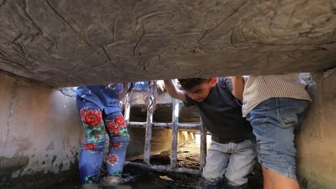 Aflaj Irrigation System in an old omani village. Stock Footage 112896117