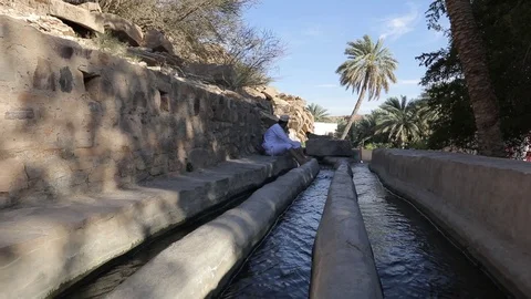 Aflaj Irrigation System in an old omani village. Stock Footage 112896190