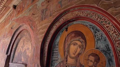 Afon Mountain, Greece, Mount Athos, Icon frescoes. Stock Footage 35525984