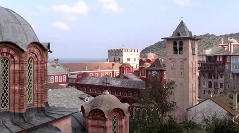 Afon Mountain, Greece, Mount Athos, frescoes. Stock Footage 35881420