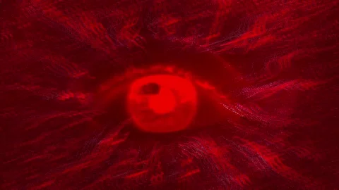 A afraid eye surrounded by streams of blood. Psychedelic video with glitch ef Stock Footage 150711696