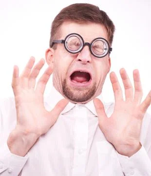 Afraid man in glasses Stock Photos