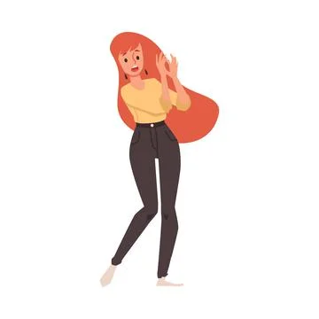 Afraid young woman with expression panic fear on face a vector illustration. イラスト素材