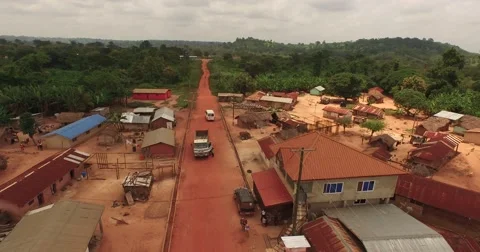 Africa Aerial Ghana small village street 4K Stock Footage