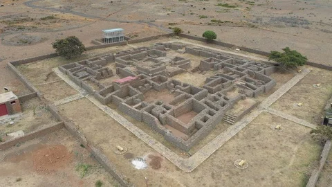 Africa archaeology heritage - drone shot of historic site in Aksum Ethiopia Stock Footage