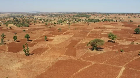 Africa climate change environment - drone flight panoramic rural landscape Stock Footage
