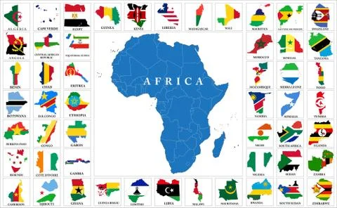 Africa countries flag maps Stock Illustration