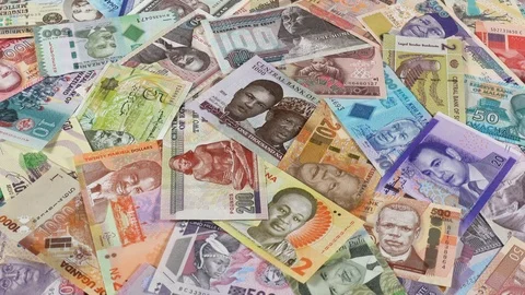 Africa currency notes slow rotating. African money. Low angle Stock Footage 104305256